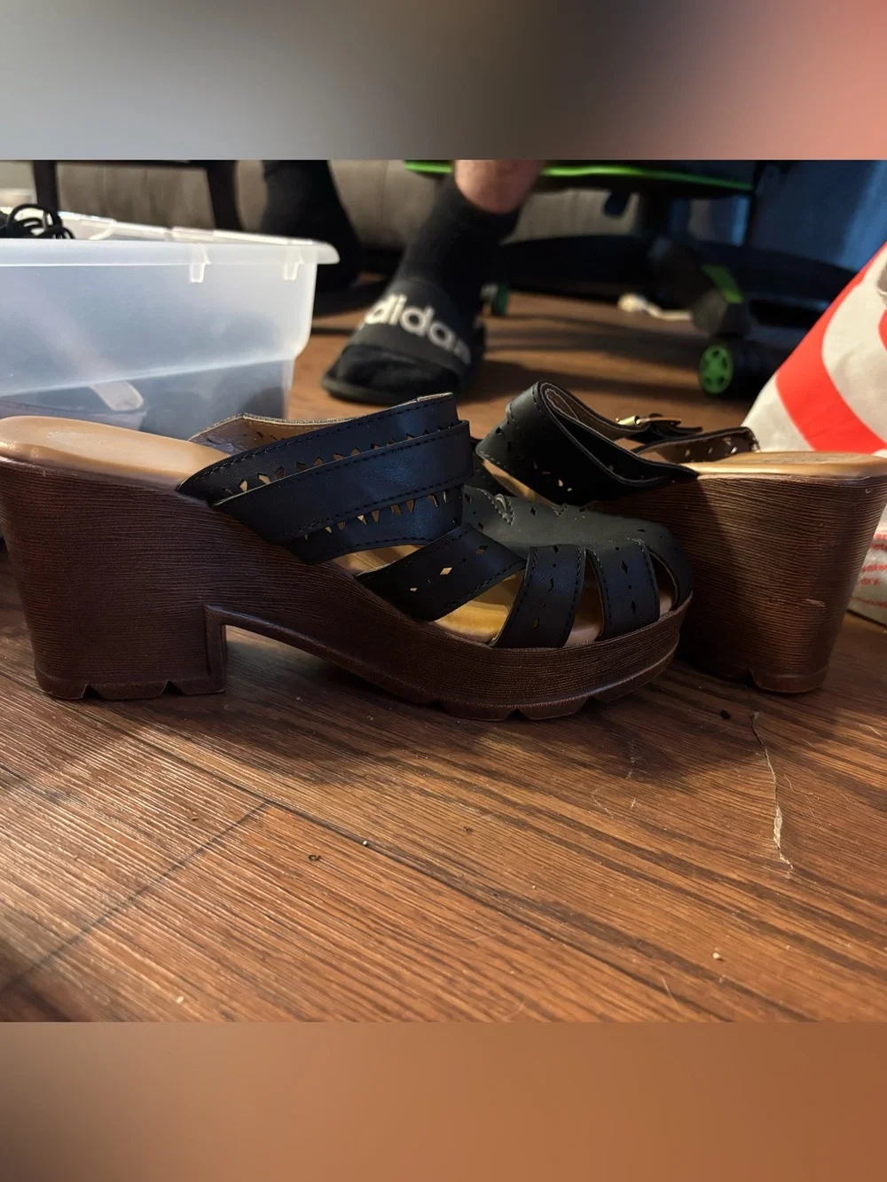 Women’s Black Cutout Slip-On wedge Sandals